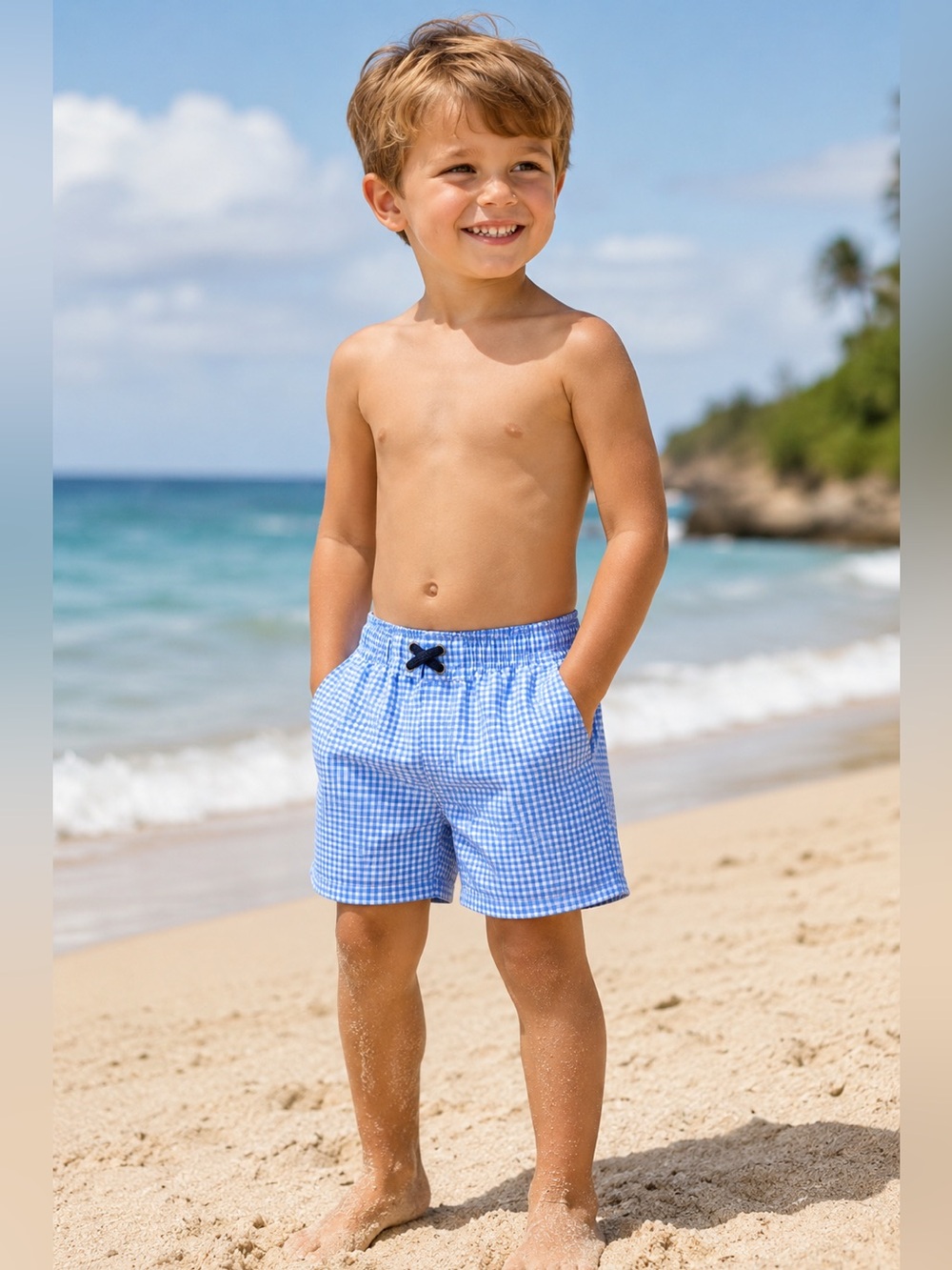 NWT RuggedButts Blue Gingham Swim Trunks - Picture 2 of 7